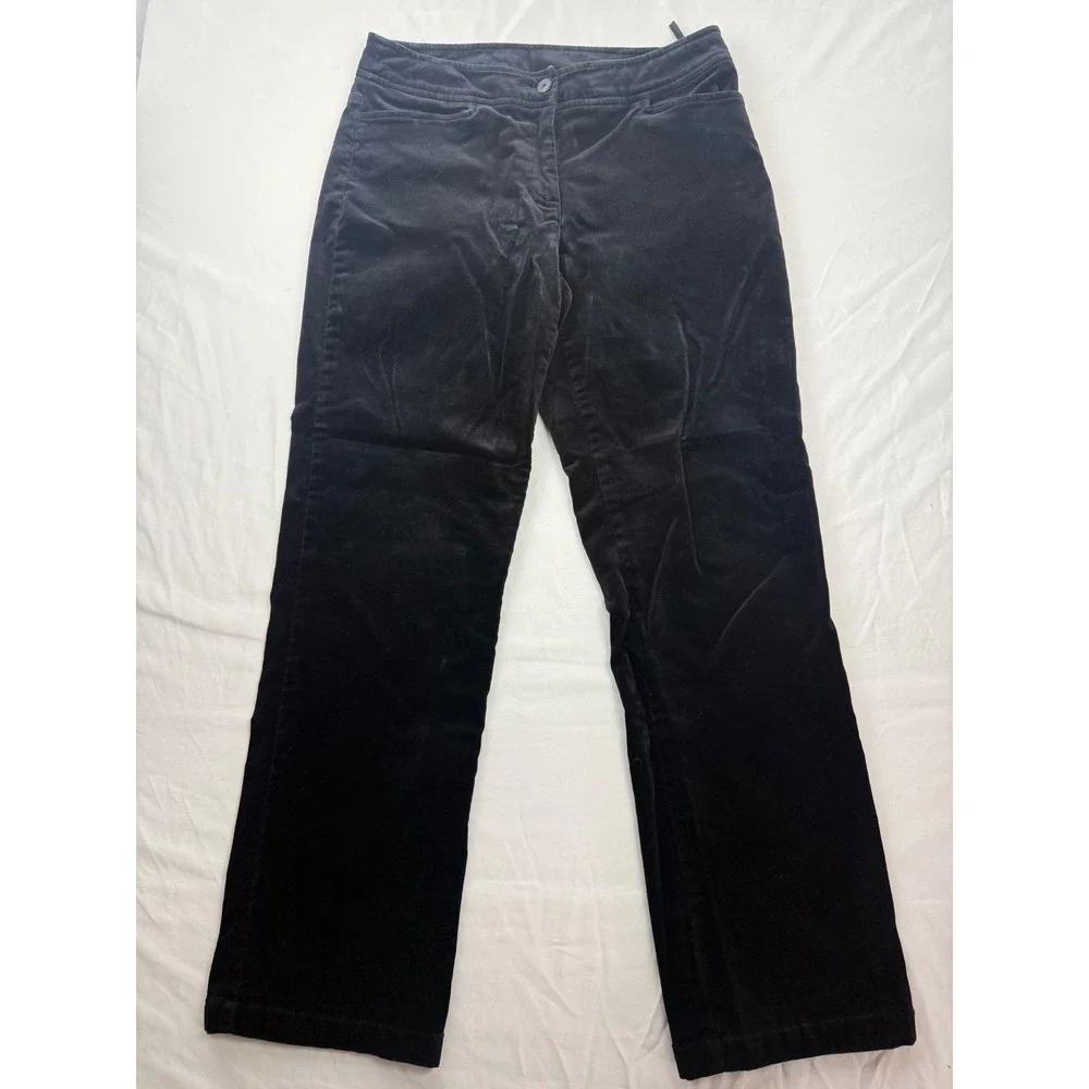 Eileen Fisher PP Black Velvet Straight Leg Pants‎ Petite Mid Rise